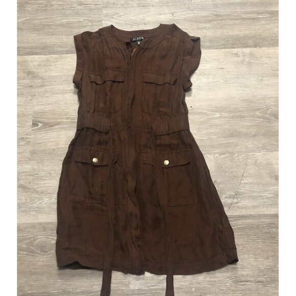 J. Crew Womens SZ 4 Brown Tie Waist Mini Shirtdress Sleeveless Linen Blend Dress - Picture 1 of 7